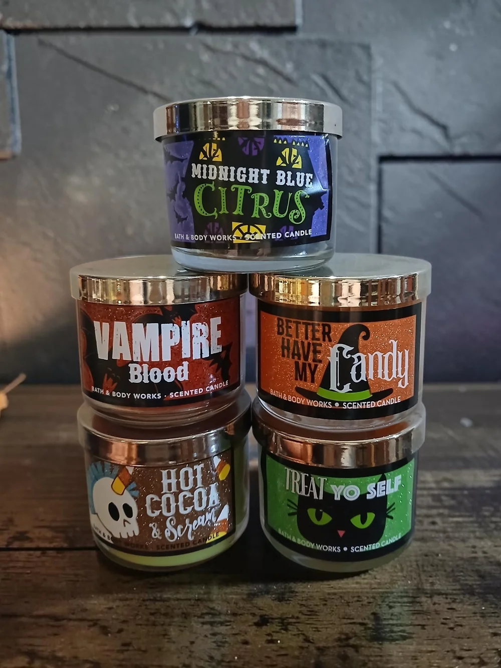 Bath & Body Works Halloween Mini Candle Bundle - Blue, Green, Orange, Red, Black
